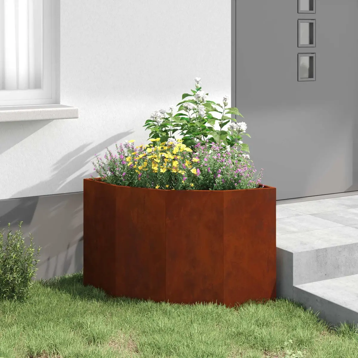 Corner Planter Outdoor Steel 60x60x50cm Brown