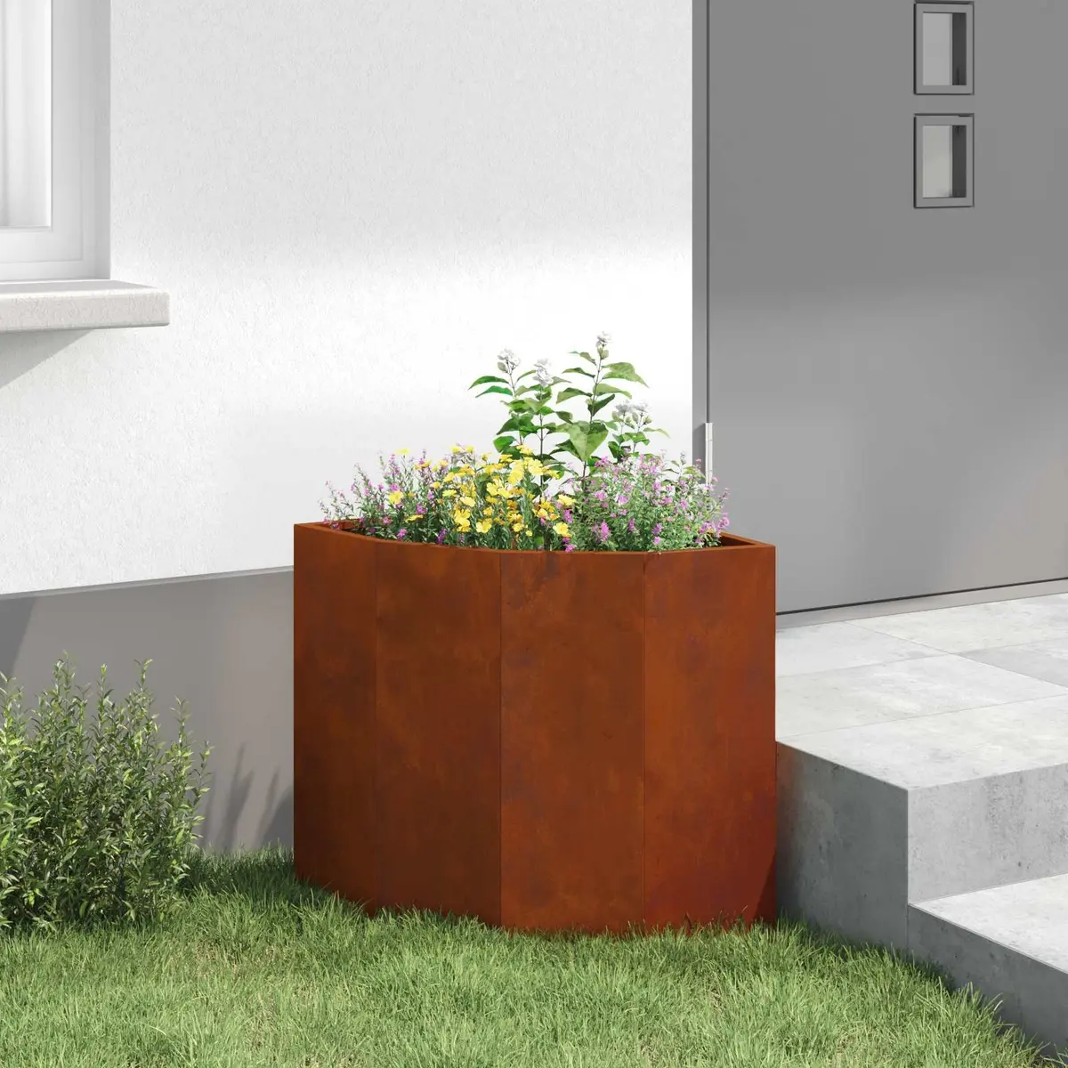 Corner Garden Planter Steel Outdoor Patio 45x45x50cm Brown