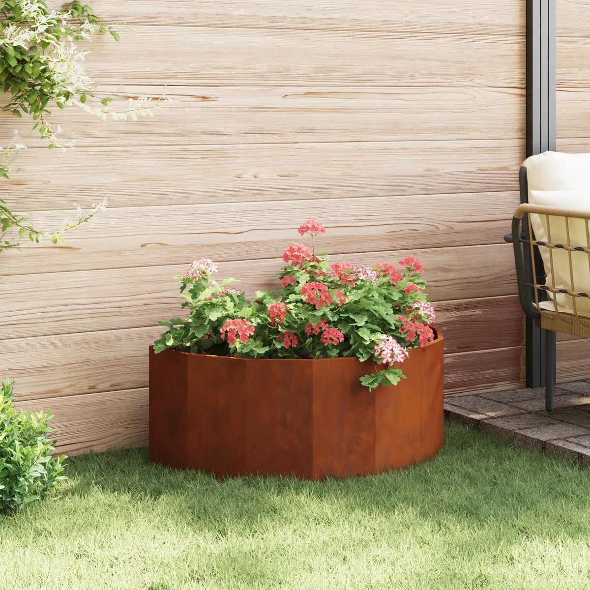 Half Round Garden Planter Outdoor Steel 90x45x35cm Weathering Design Terrace