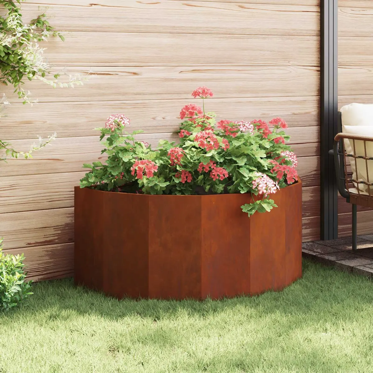 Half Round Garden Planter Outdoor Steel Raised Bed 120x60x50cm Brown