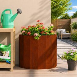 Half Round Garden Planter Outdoor Weathering Steel 60x30x50cm Brown Pot