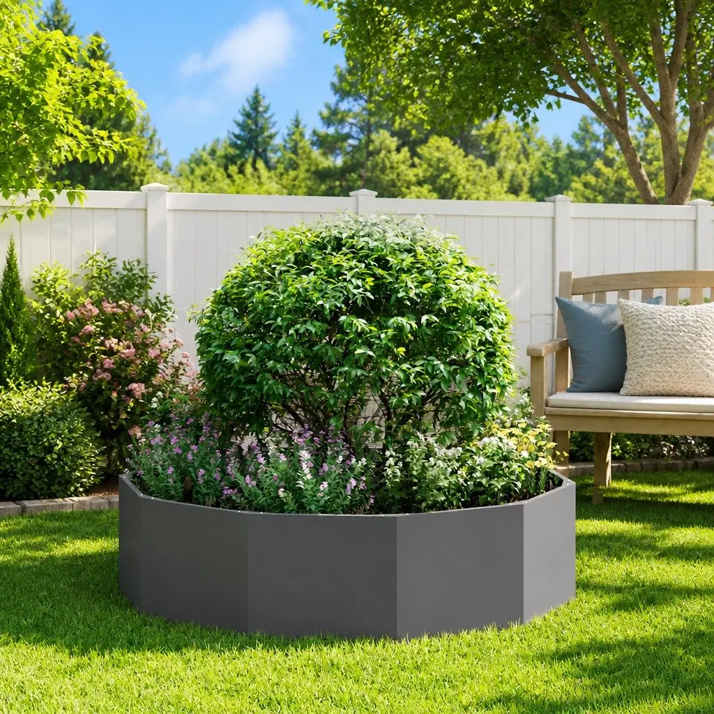 Round Steel Garden Planter Outdoor Pot Large 120x120x35cm Black