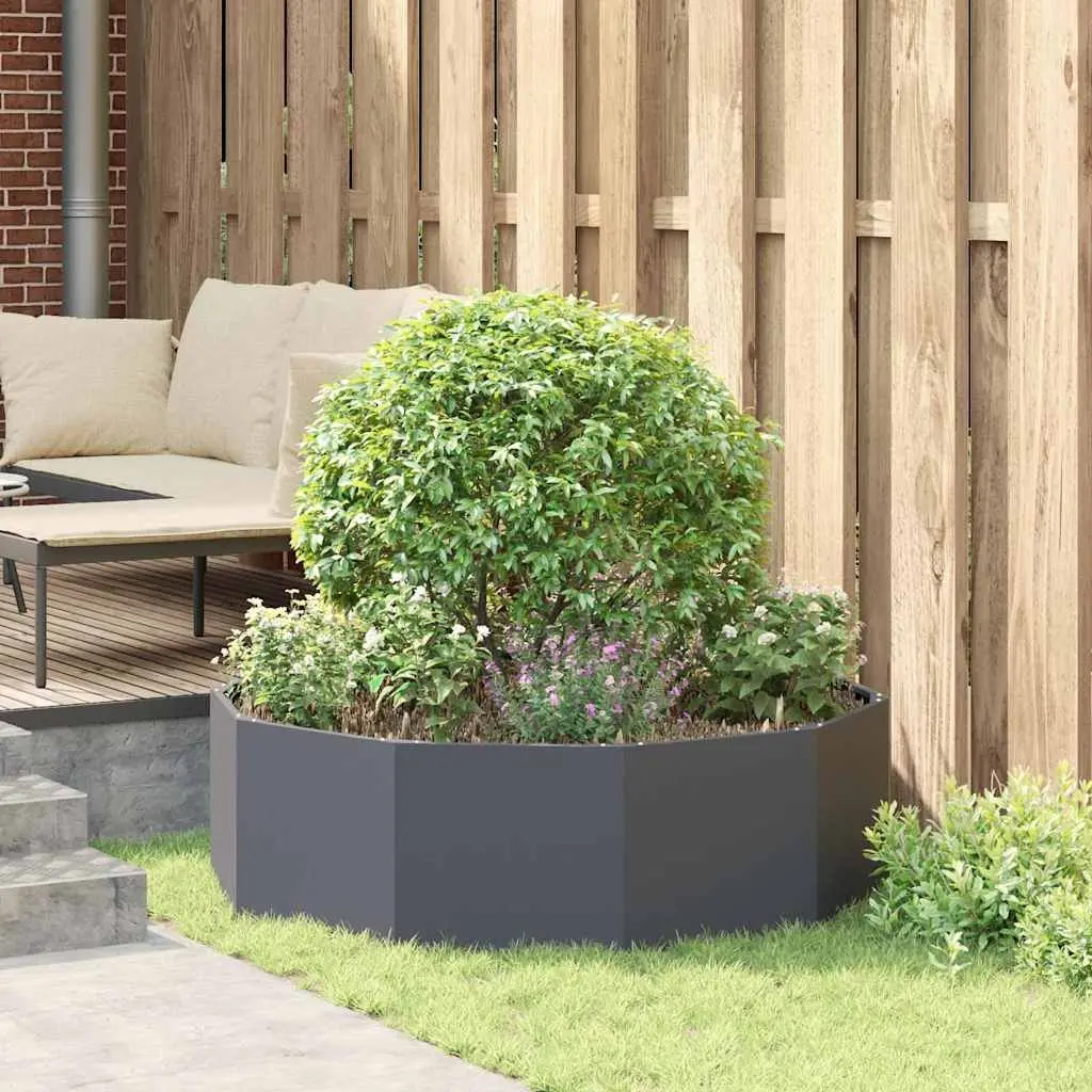 Round Garden Planter Outdoor Anthracite 120x120x35cm Steel