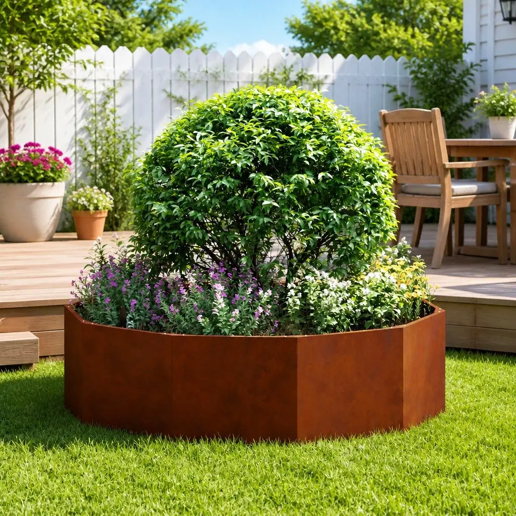 Round Garden Planter Steel 120 x 120 x 35 cm Outdoor Brown