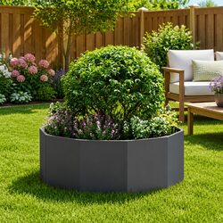 Round Garden Planter Steel Black Outdoor Patio Terrace Planting Container