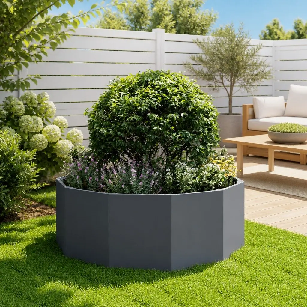 Steel Round Planter Outdoor Garden Pot 90x90x35cm Anthracite