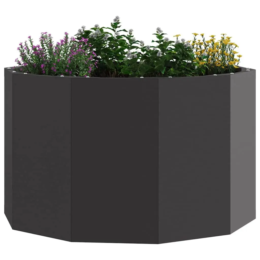 Round Steel Garden Planter Outdoor Flower Pot 60x60x35cm Black