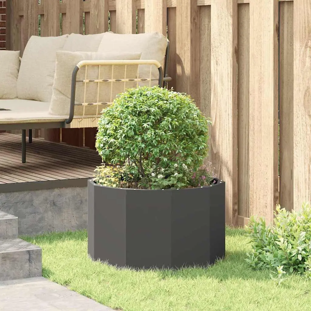 Round Steel Garden Planter Outdoor Flower Pot 60x60x35cm Black