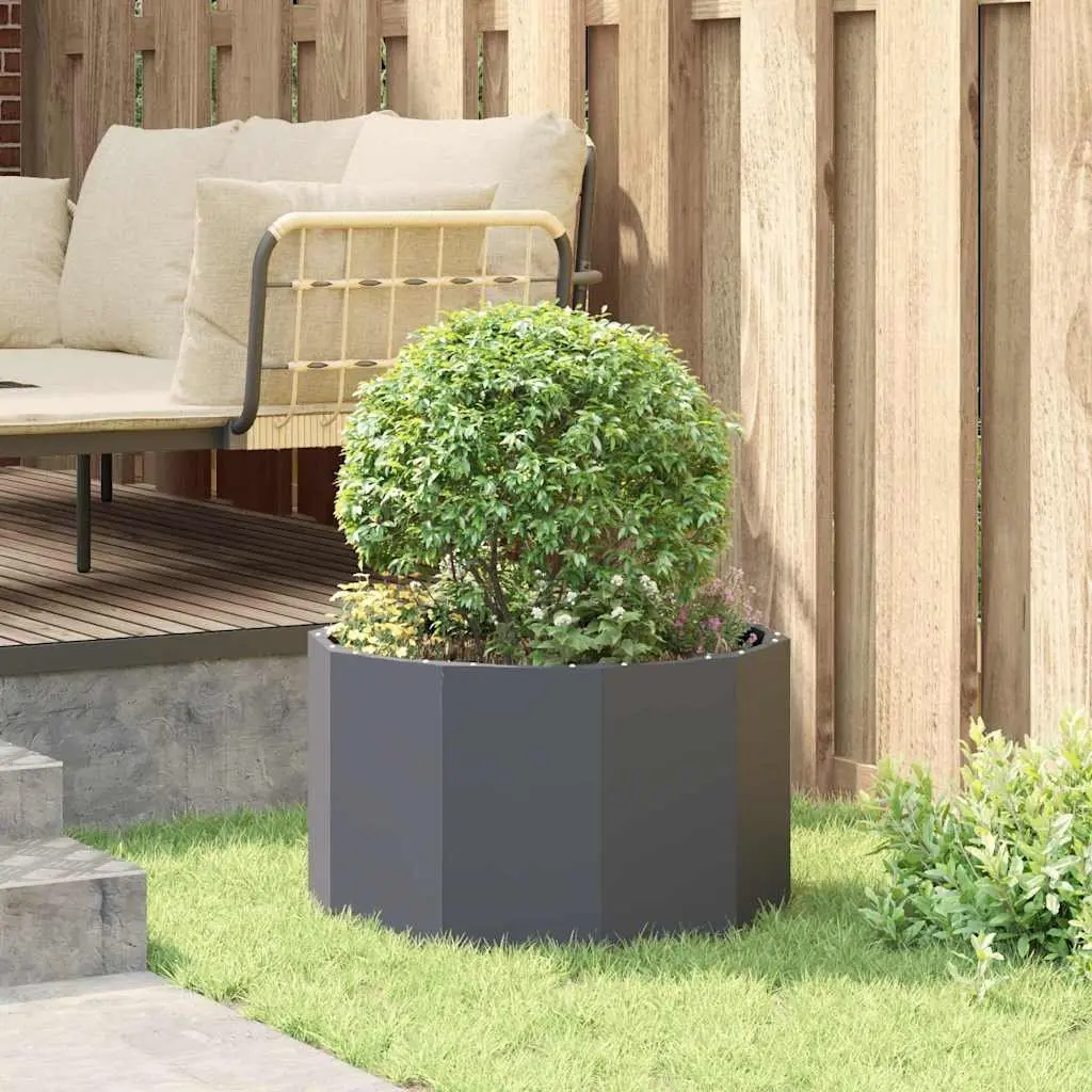 Steel Garden Planter Round Outdoor Pot 60x60x35cm Anthracite