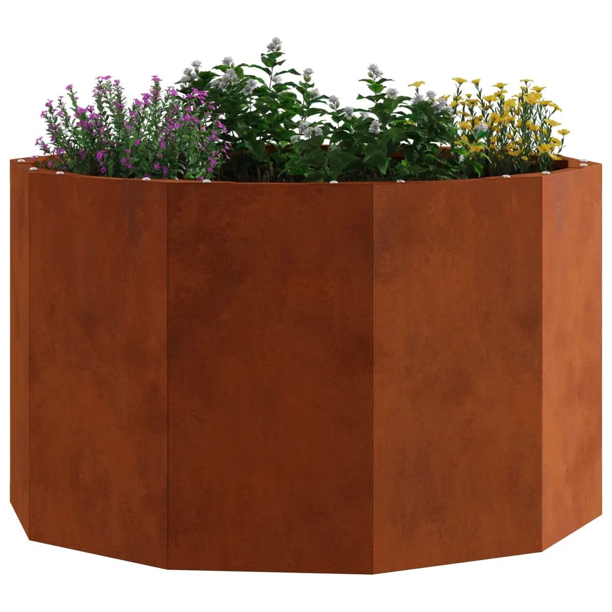 Round Garden Planter Steel Outdoor 60x60x35cm Brown