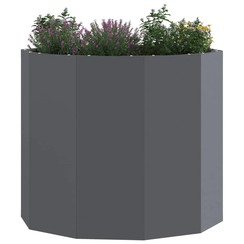 Round Garden Planter Anthracite 60x60x50cm Steel Outdoor Pots Container