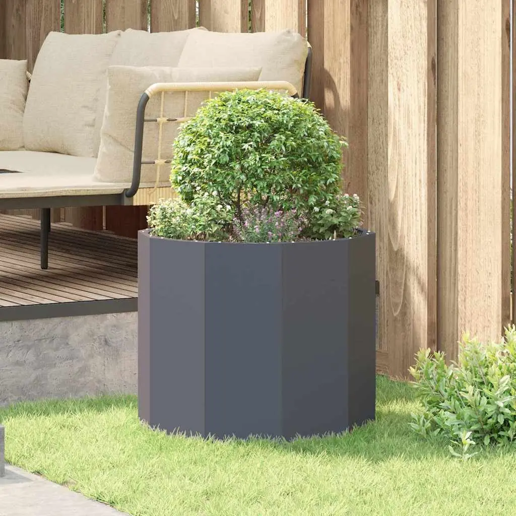 Round Garden Planter Anthracite 60x60x50cm Steel Outdoor Pots Container