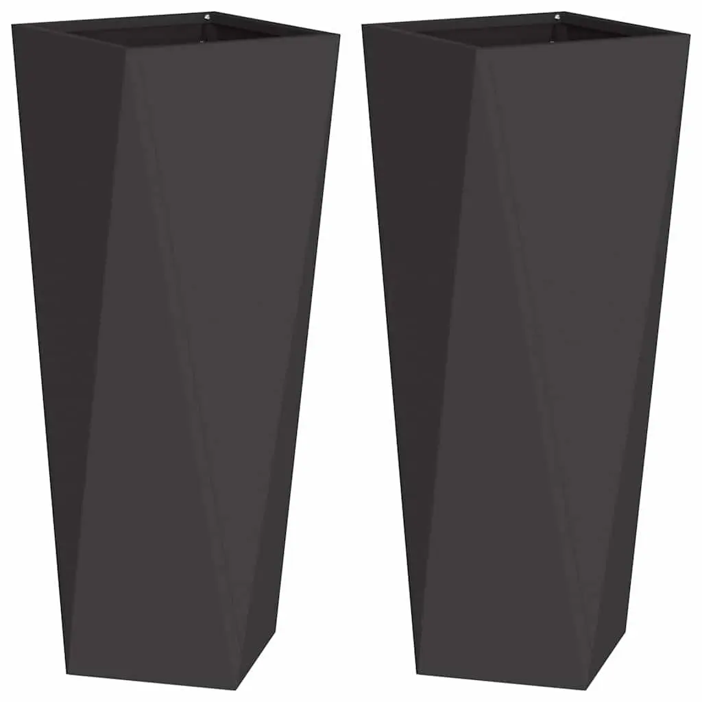 Steel Planter Box Outdoor Garden Pot Rectangular 30 x 30 x 75 cm Black 2 Piece Set