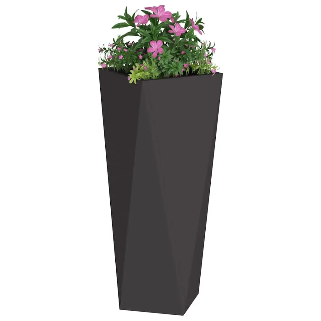 Steel Planter Box Outdoor Garden Pot Rectangular 30 x 30 x 75 cm Black 2 Piece Set