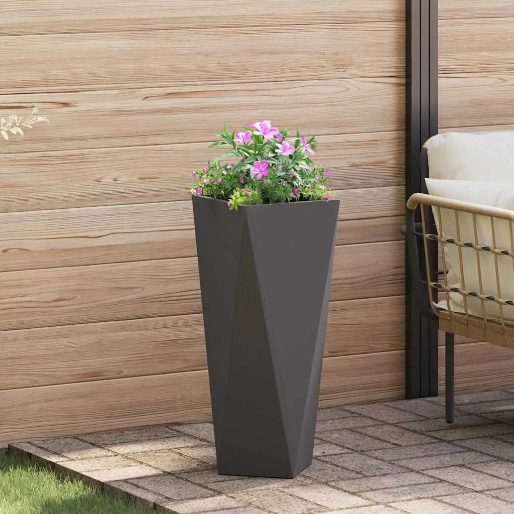 Steel Planter Box Outdoor Garden Pot Rectangular 30 x 30 x 75 cm Black 2 Piece Set