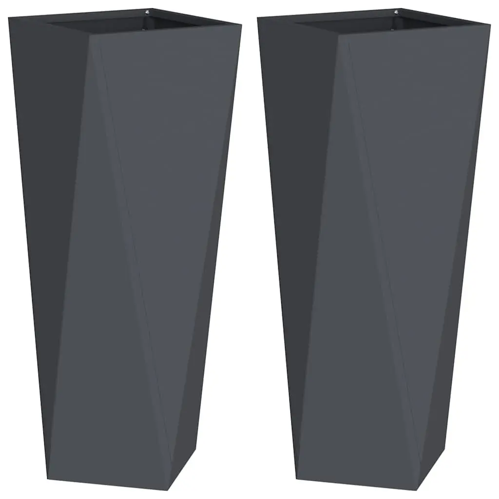 Steel Garden Planter Set 2 pcs Outdoor Pot Box Decorative Plants Anthracite