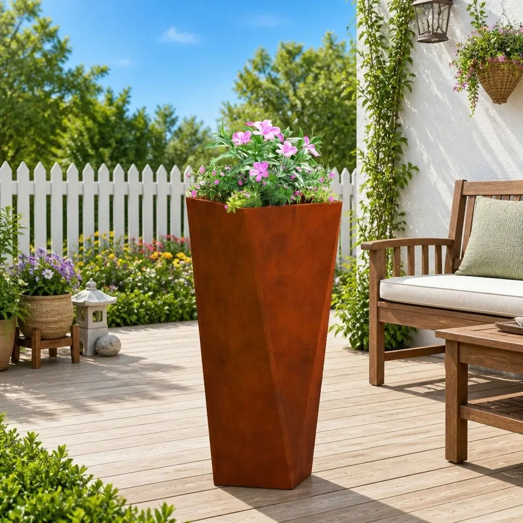 Planter Rectangular Box Outdoor 30x30x75cm Rusty Steel Brown