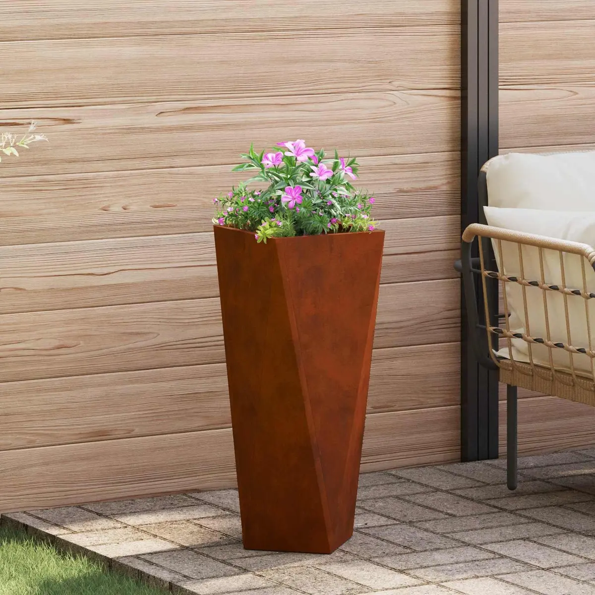 Garden Planter Large 30x30x75cm Rusty Steel Outdoor Pot 2 Pcs