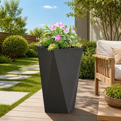 Steel Garden Planter Box 40x40x75cm Outdoor Rectangular Flower Pot Black