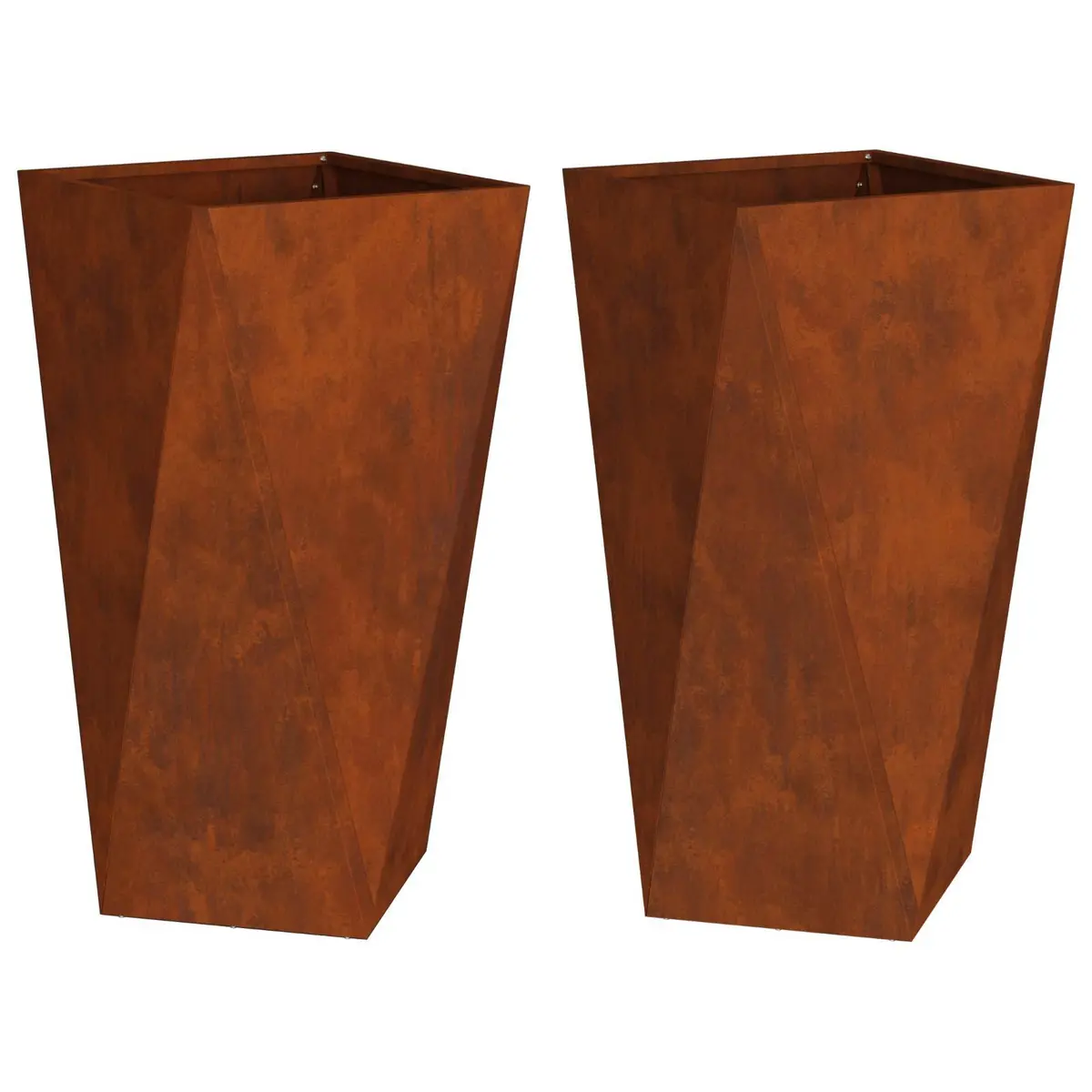 Steel Rectangular Outdoor Garden Planters Set of 2 Modern Brown Home Decor