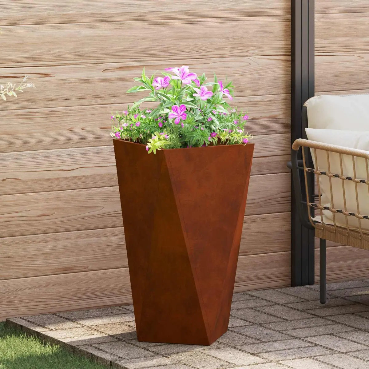 Steel Rectangular Outdoor Garden Planters Set of 2 Modern Brown Home Decor