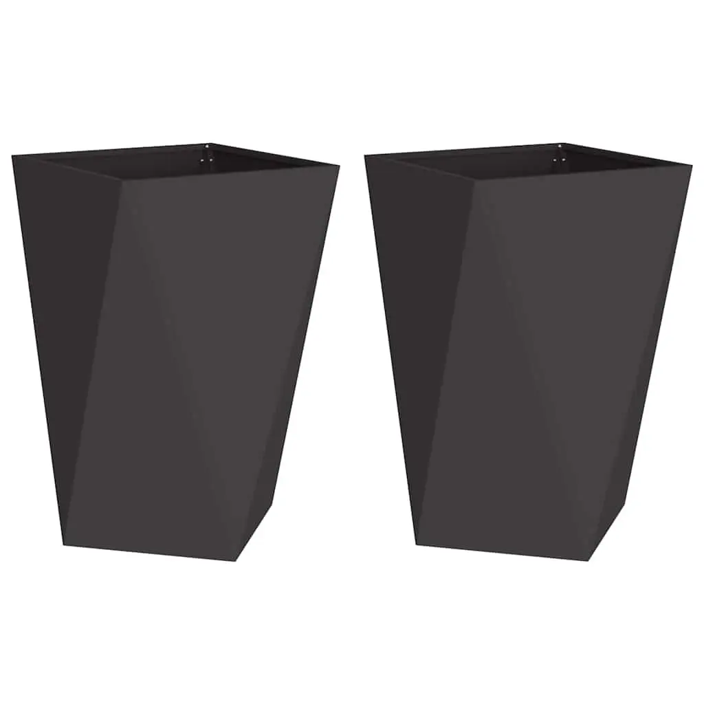 Steel Planter Box Outdoor Garden Pot 50x50x75cm Black Rectangular Corrugated Sides