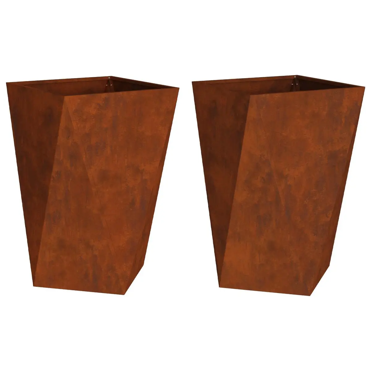 Steel Garden Planters Set Outdoor Decorative Pot Box Brown 50x50x75cm Corrugated Sides