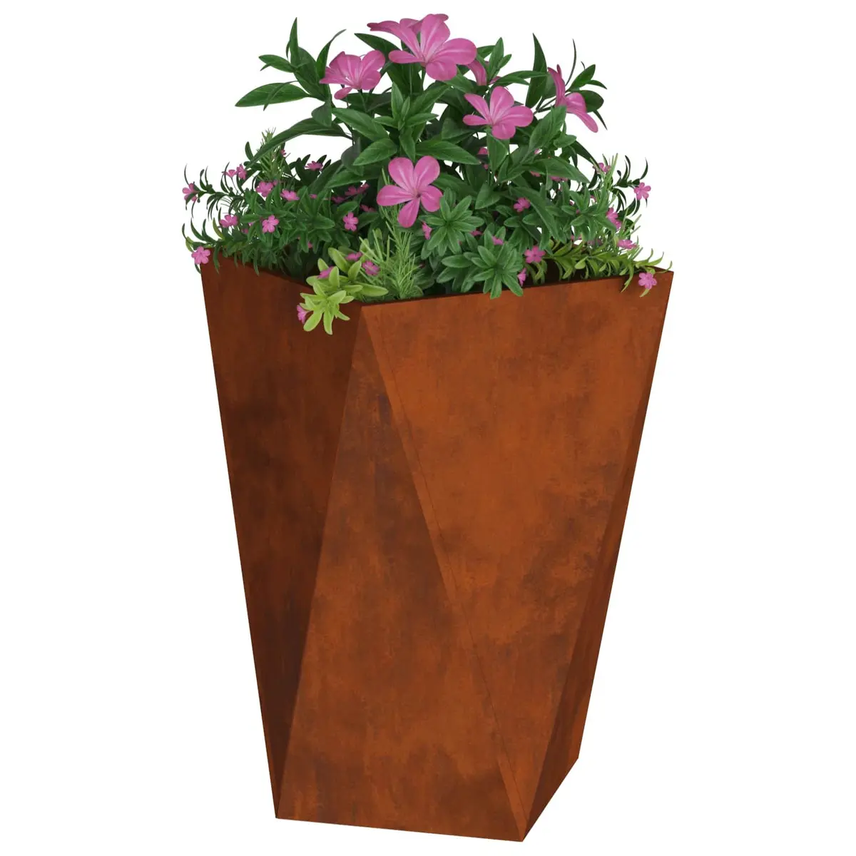 Steel Garden Planters Set Outdoor Decorative Pot Box Brown 50x50x75cm Corrugated Sides