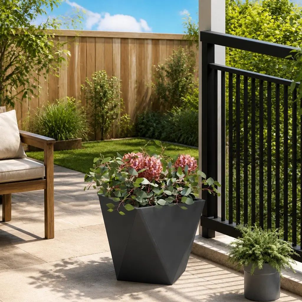 Steel Planter Box Outdoor Garden 30x30x30cm Black Corrugated Rectangular