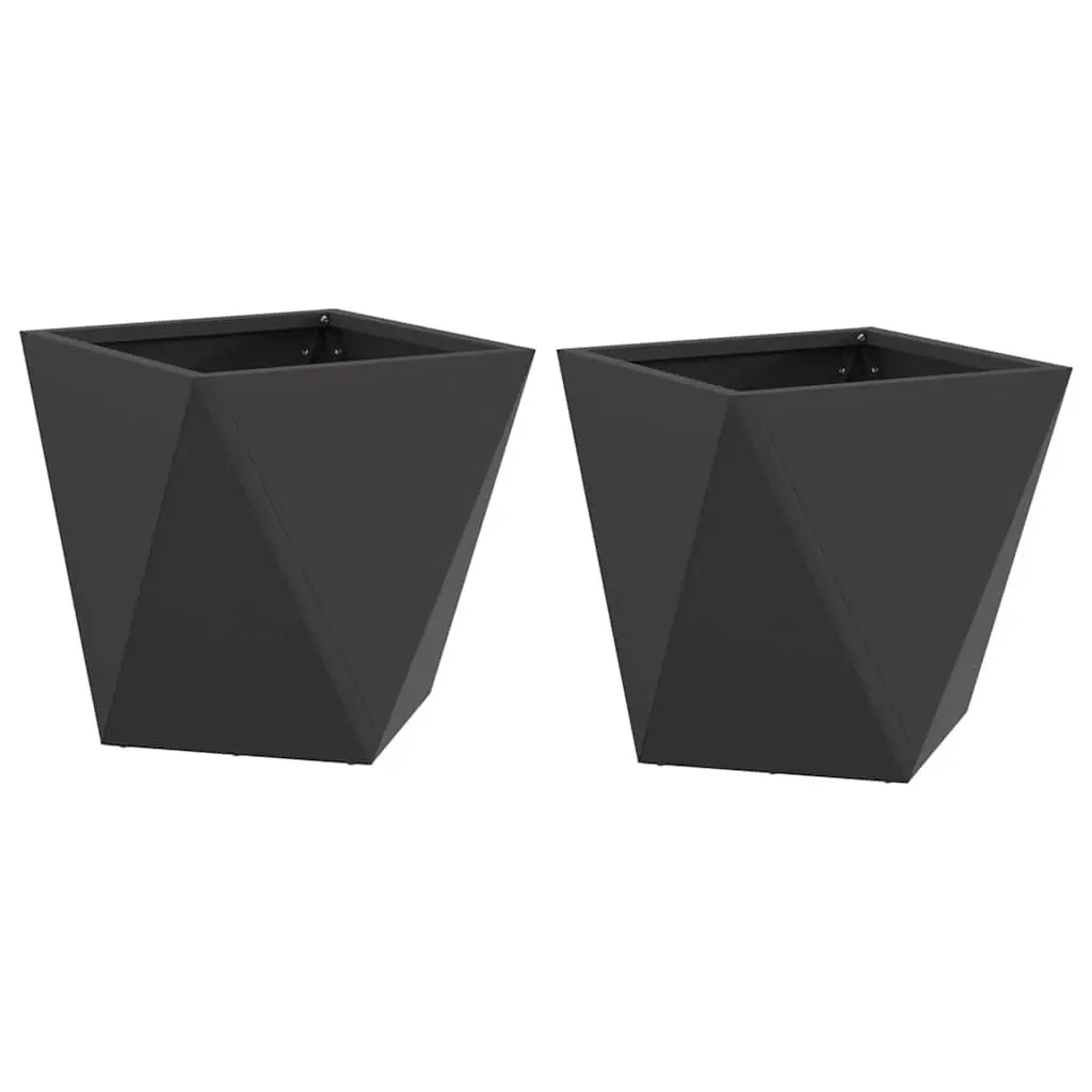 Steel Planter Box 30x30x30cm Black Outdoor Garden Pot Corrugated Design Set of 2