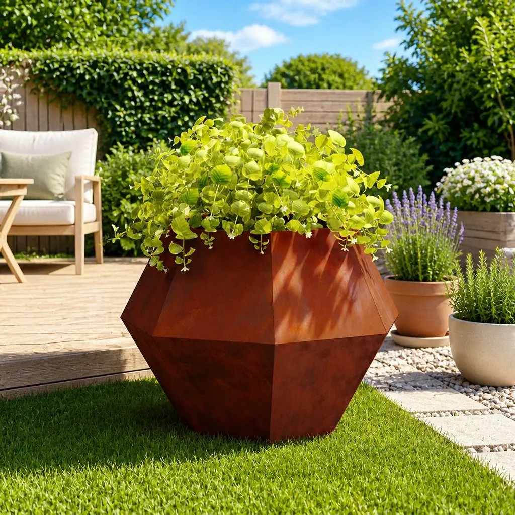 Rectangular Garden Planter Outdoor Steel 100 x 100 x 80 cm Brown