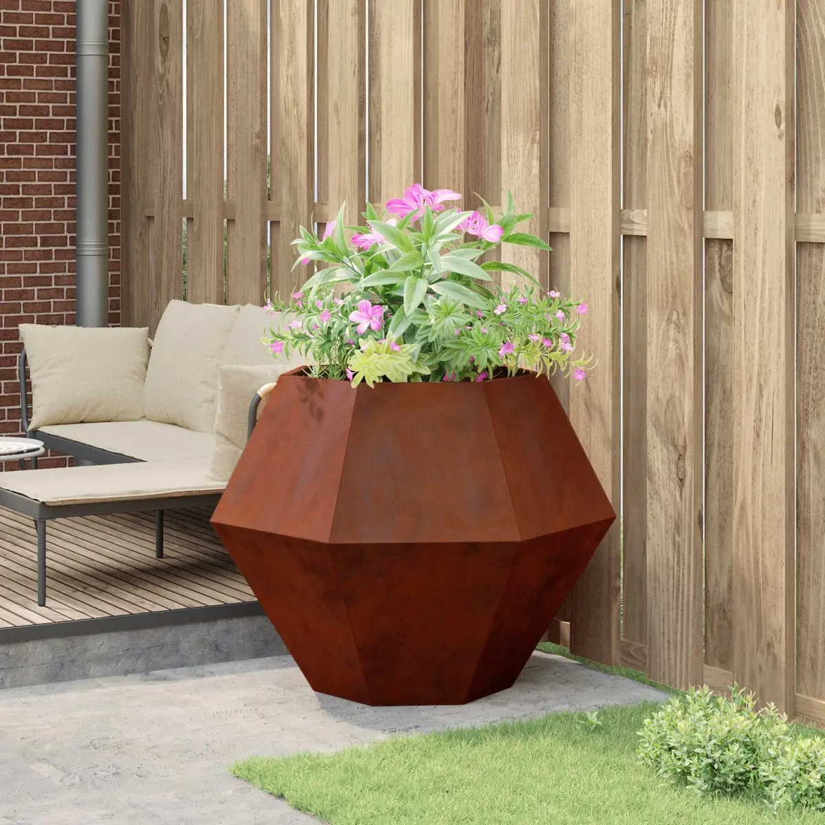 Rectangular Garden Planter Outdoor Steel 100 x 100 x 80 cm Brown