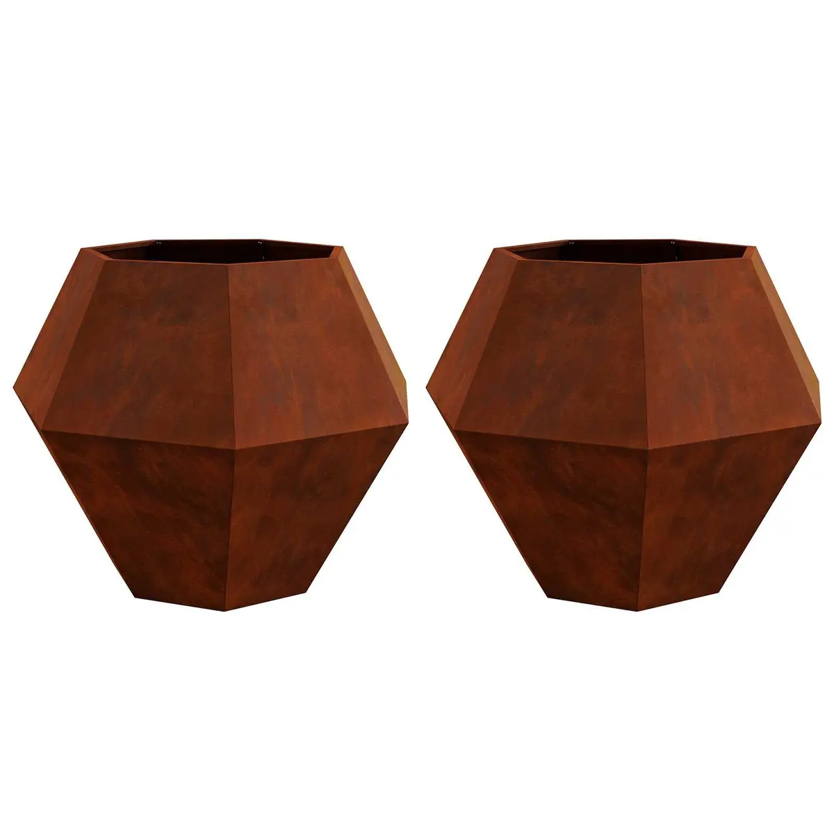 Rectangular Steel Garden Planter Outdoor Use 2 Piece Set Weathering Brown