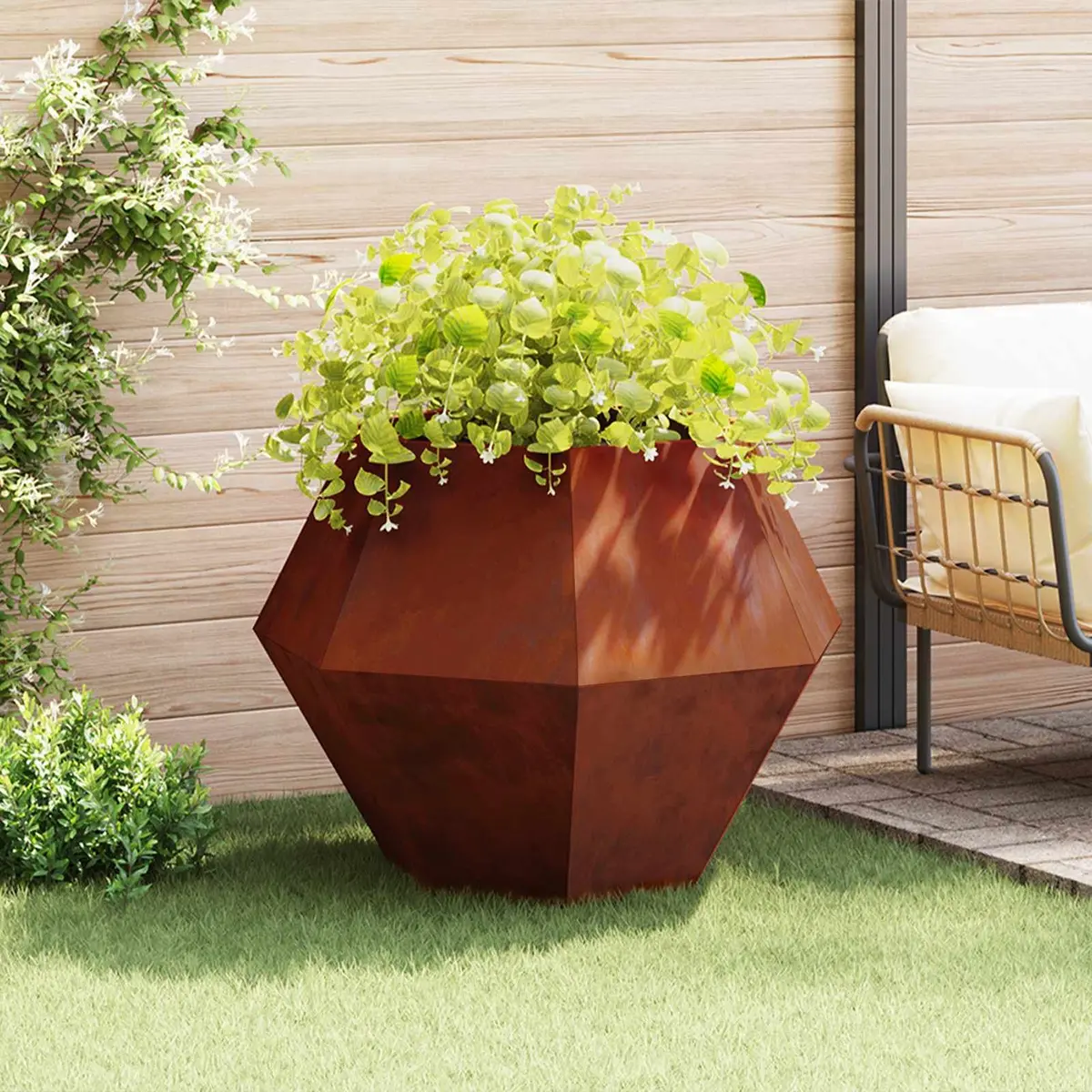 Rectangular Steel Garden Planter Outdoor Use 2 Piece Set Weathering Brown