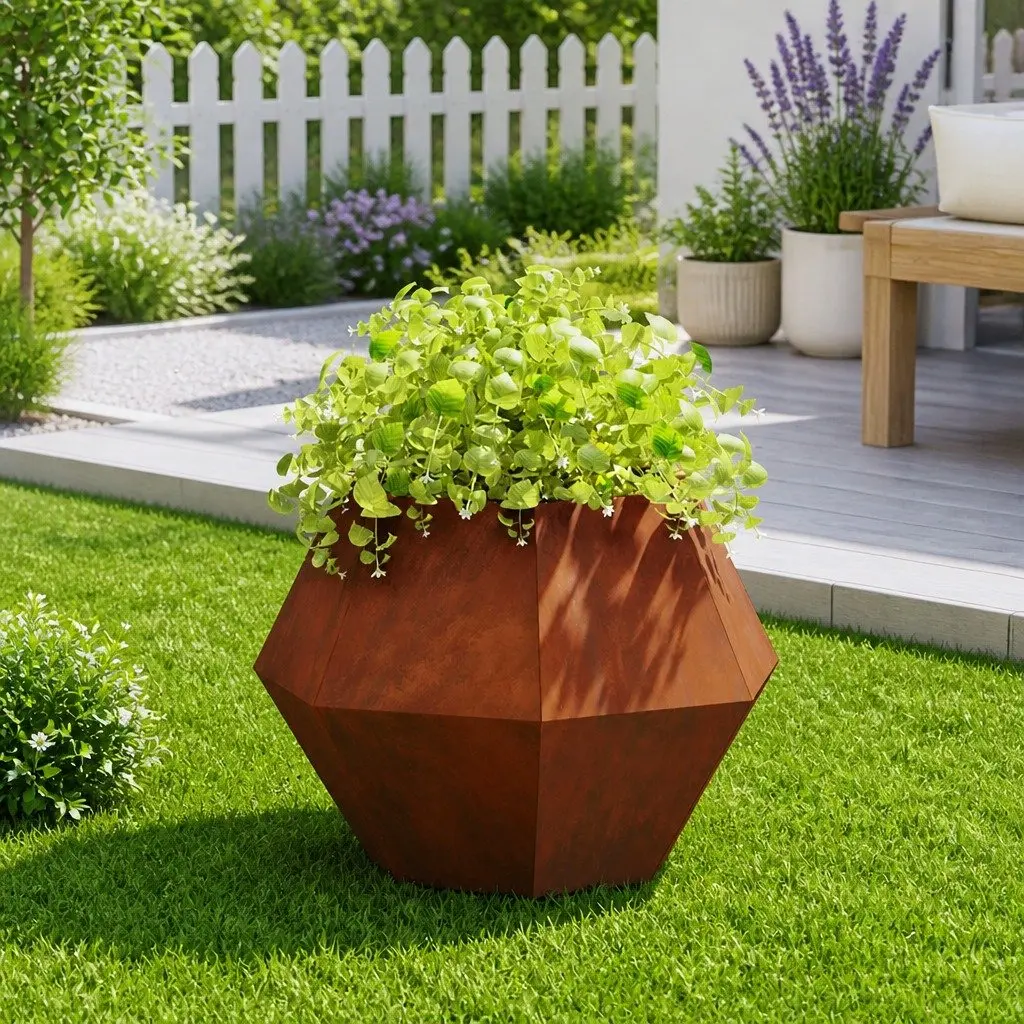 Rectangular Garden Planter Outdoor Steel 75x75x60cm Brown