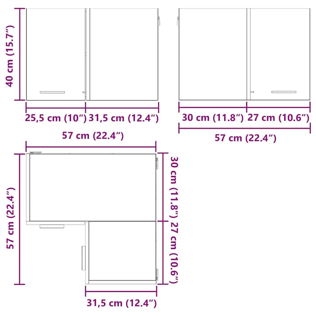 Hanging Kitchen Cabinet Modern Storage 57 x 57 x 40 cm White