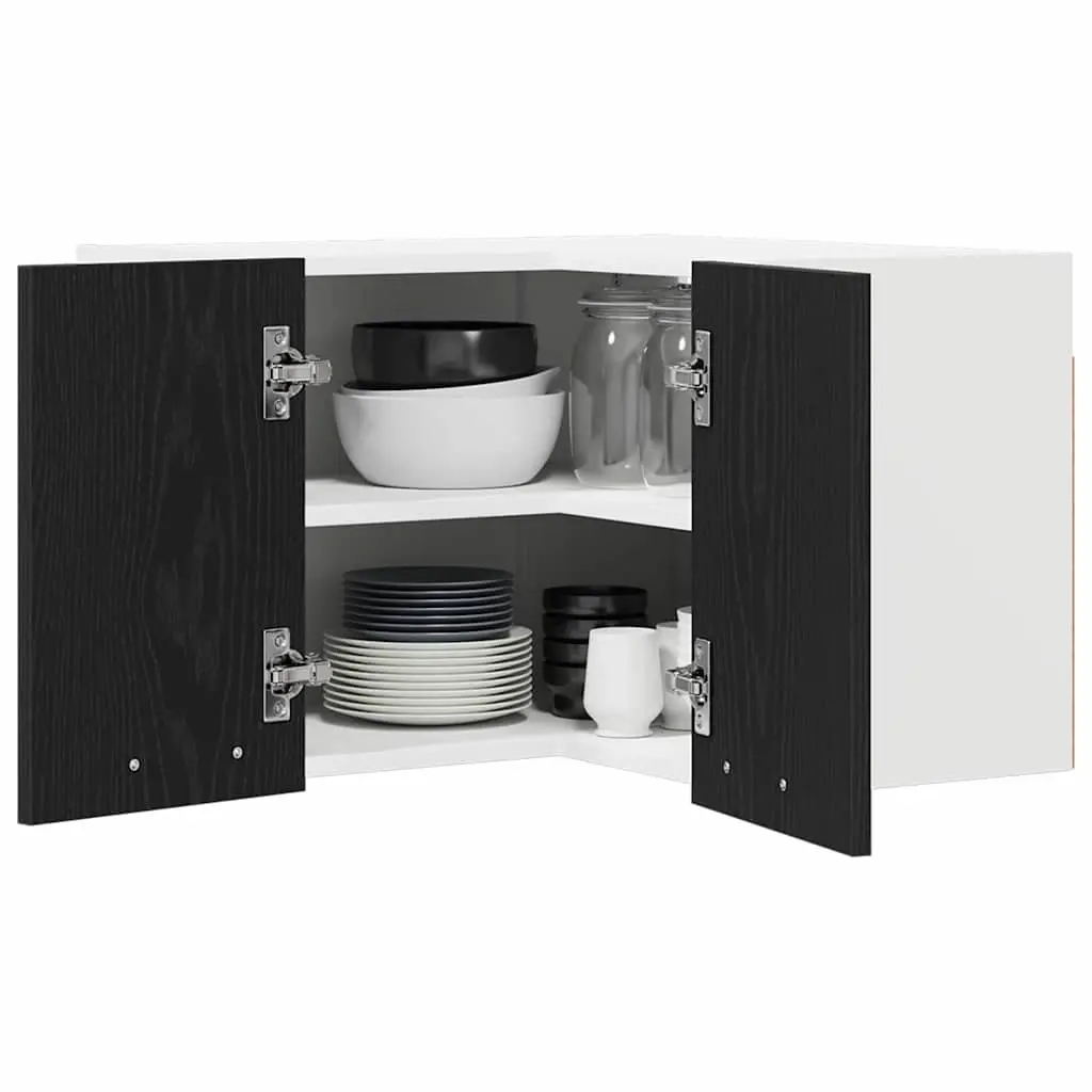 Hanging Kitchen Cabinet Modern Storage 57x57x40cm Black Oak White