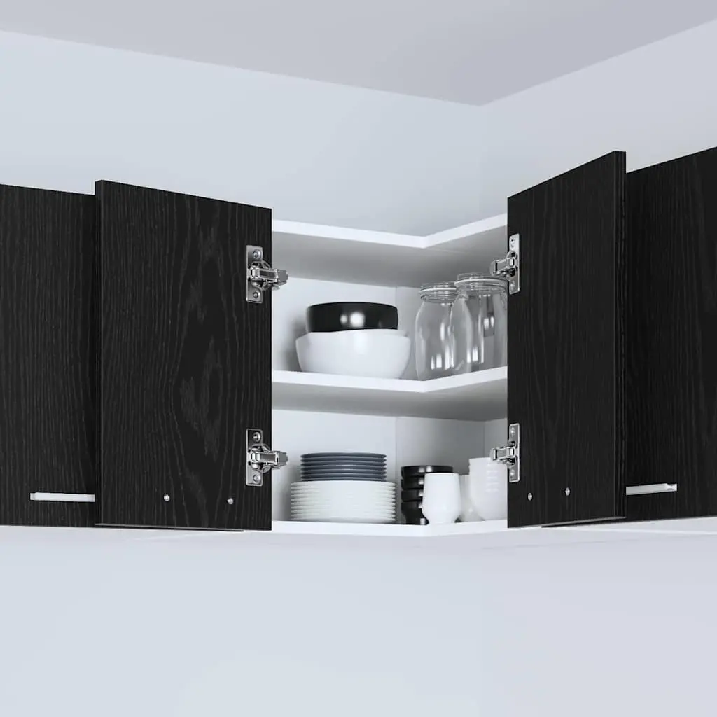 Hanging Kitchen Cabinet Modern Storage 57x57x40cm Black Oak White
