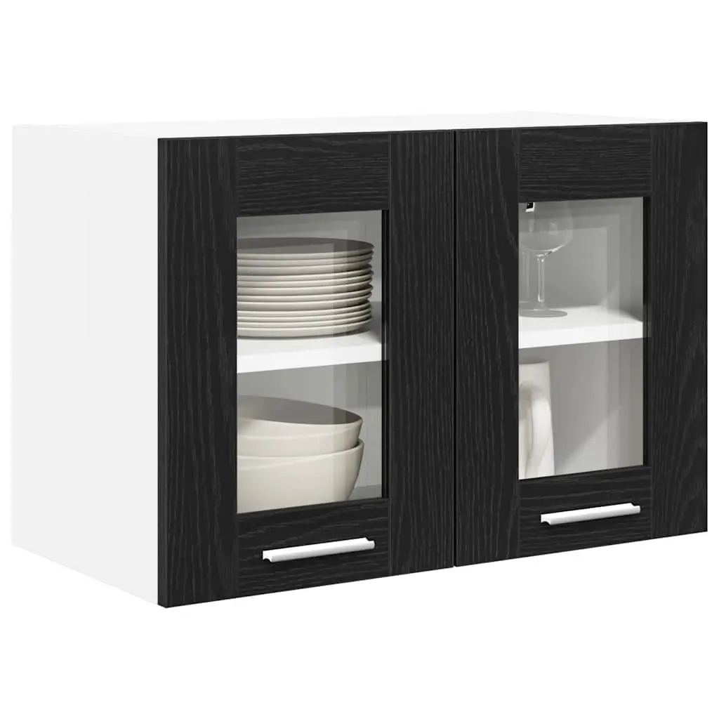 Hanging Cabinet 2 pcs Black Oak Kitchen Storage Engineered Wood Modern Design