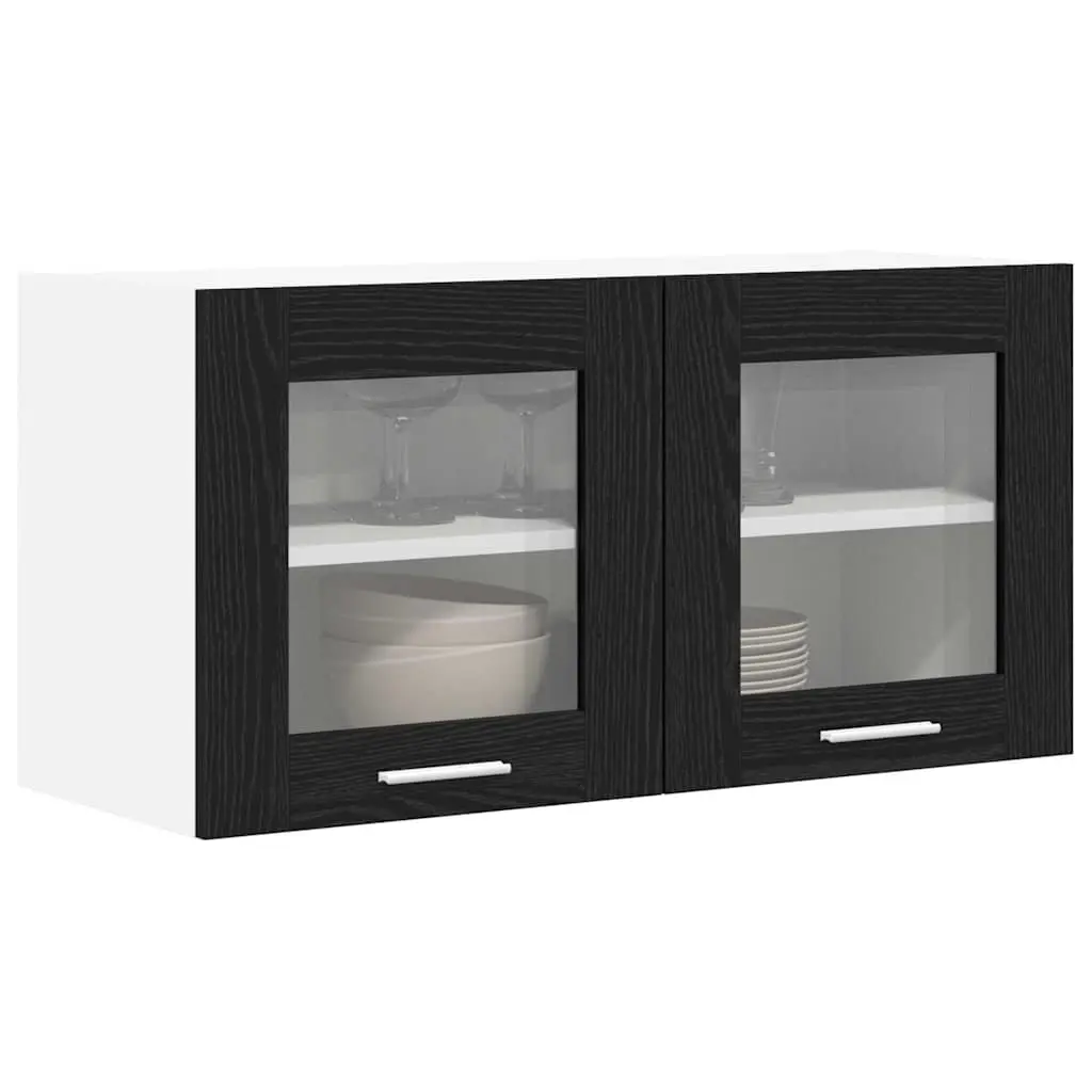 Hanging Kitchen Cabinet Storage Wall Mount 80x31x40cm Black Oak White