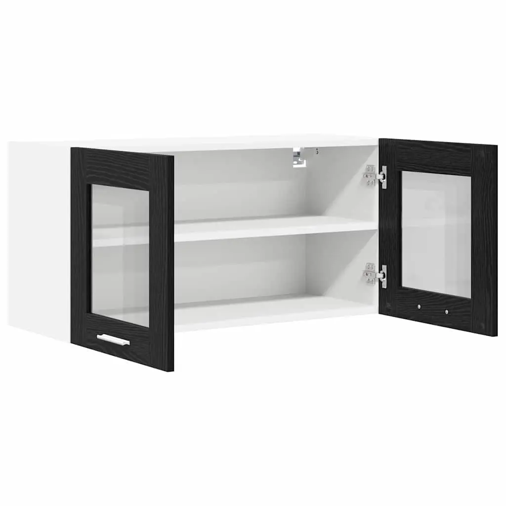 Hanging Kitchen Cabinet Storage Wall Mount 80x31x40cm Black Oak White
