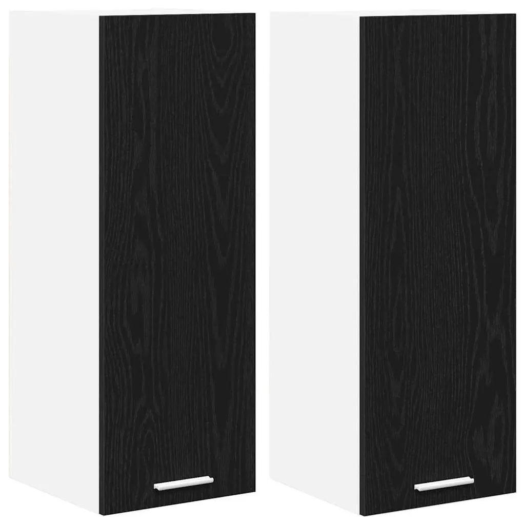 Hanging Kitchen Cabinet 2 Pieces Black Oak White Storage Organiser 30x31x80cm
