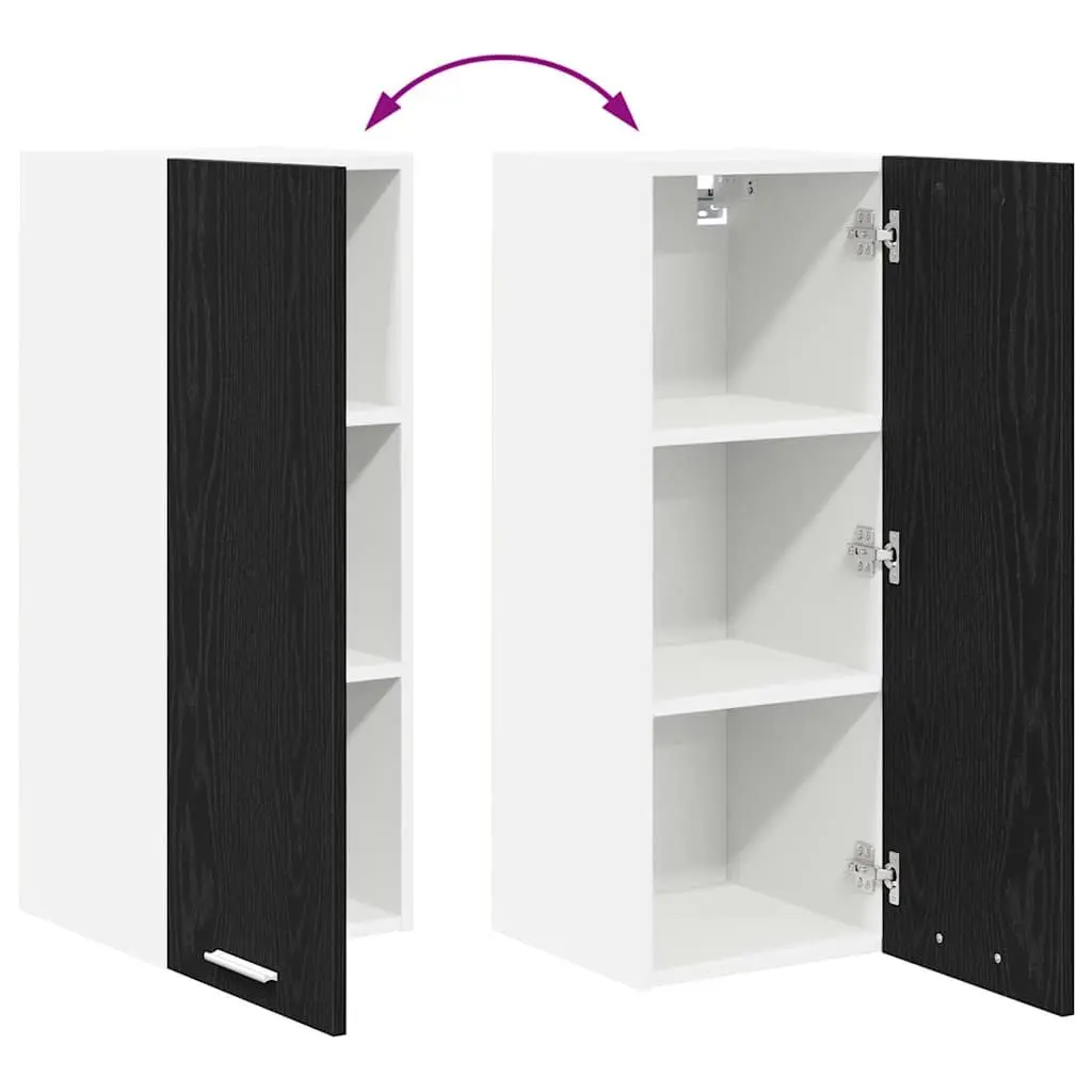 Hanging Kitchen Cabinet 2 Pieces Black Oak White Storage Organiser 30x31x80cm