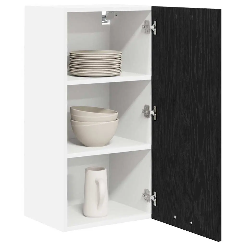 Hanging Kitchen Cabinet Modern Storage Unit 40x31x80cm Black Oak White