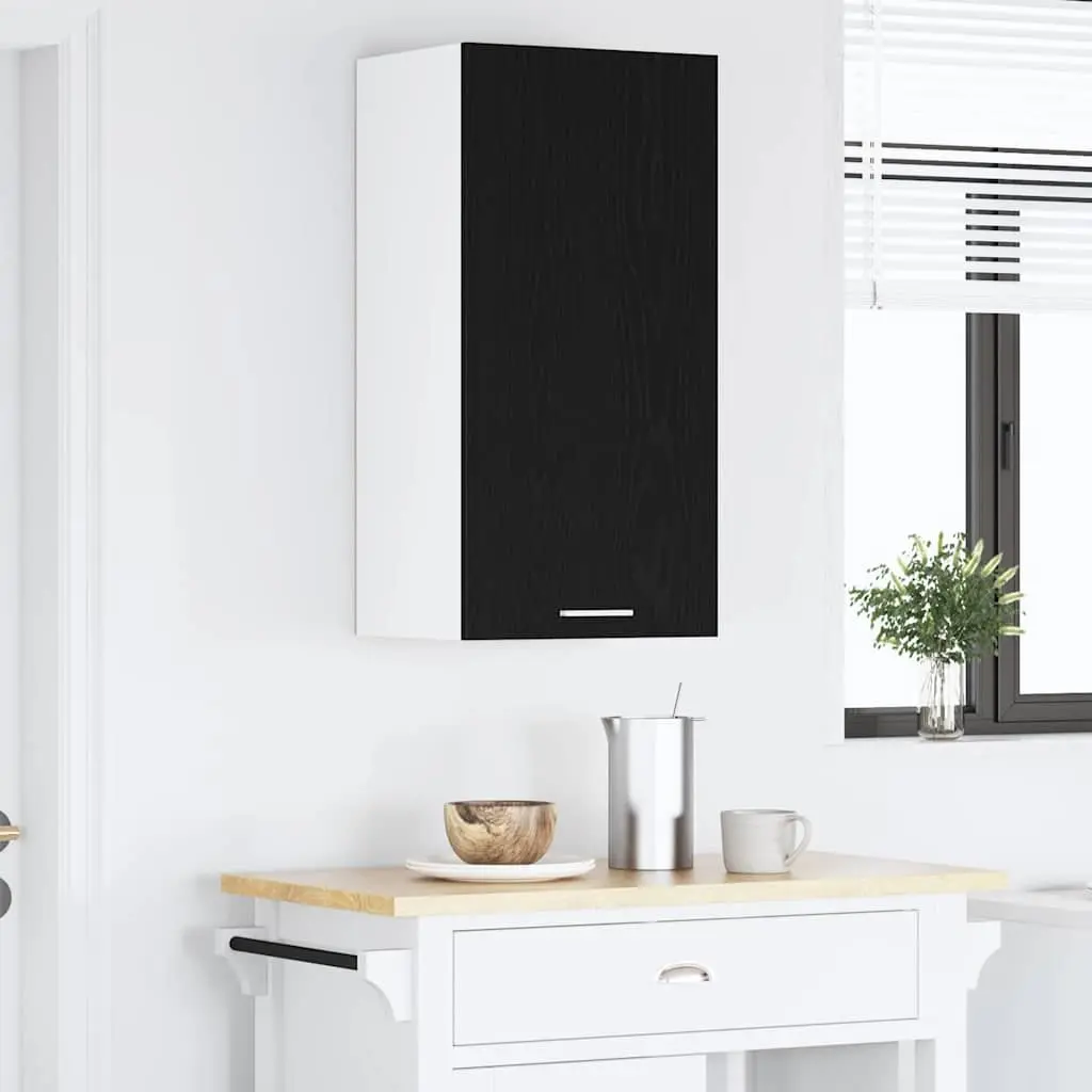 Hanging Kitchen Cabinet Modern Storage Unit 40x31x80cm Black Oak White