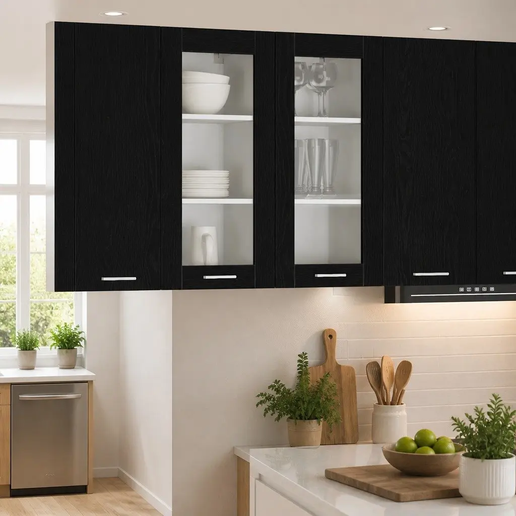 Hanging Kitchen Cabinet Storage Organiser 40 x 31 x 80 cm Black Oak 2 Piece