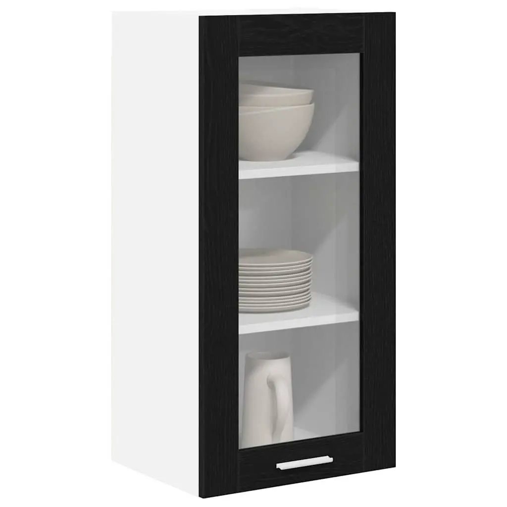 Hanging Kitchen Cabinet Storage Organiser 40 x 31 x 80 cm Black Oak 2 Piece