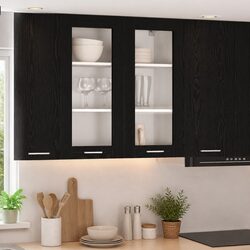 Practical Black Oak Hanging Cabinet for Kitchen Essentials