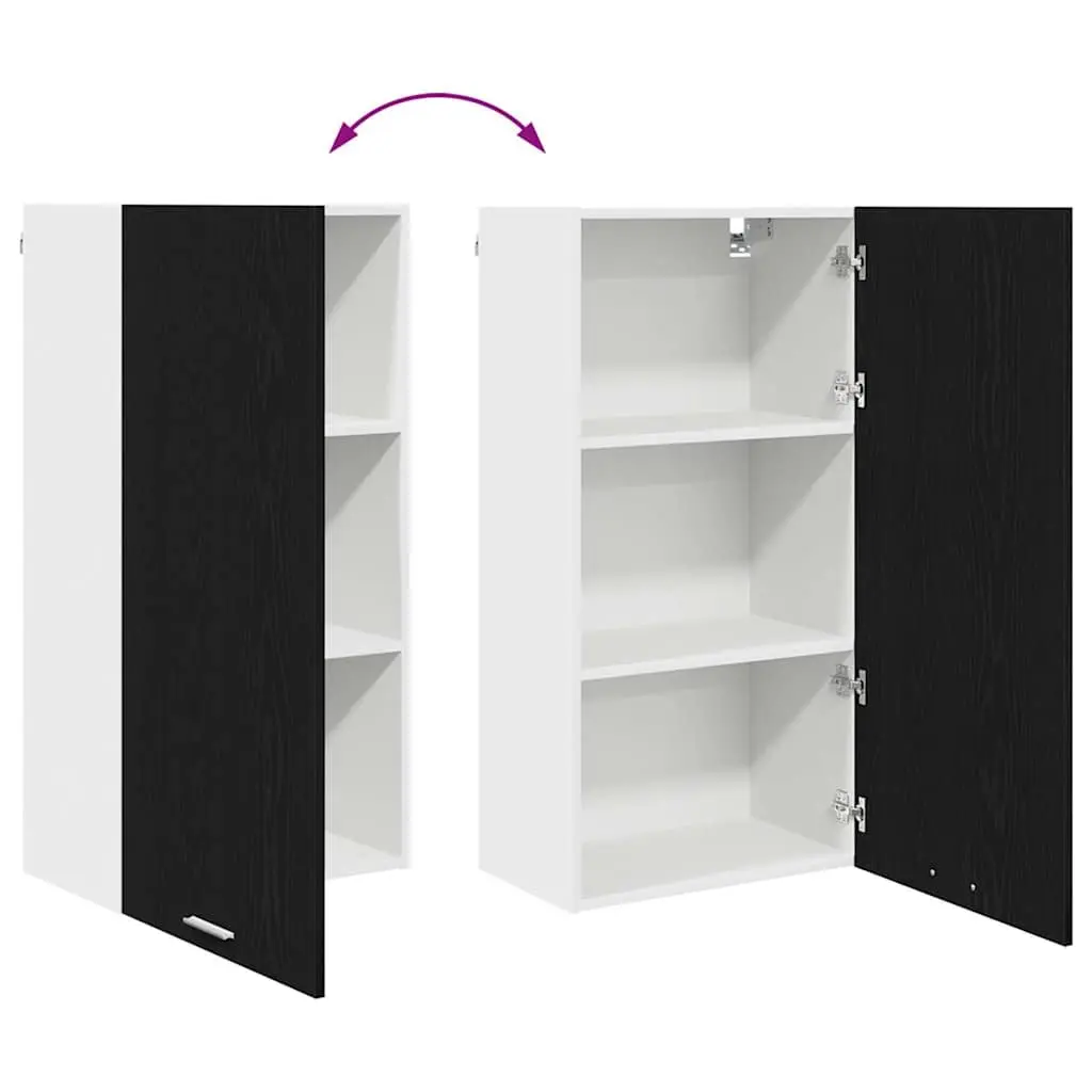Hanging Kitchen Cabinet with Door Modern Storage Black Oak White 50x31x100cm