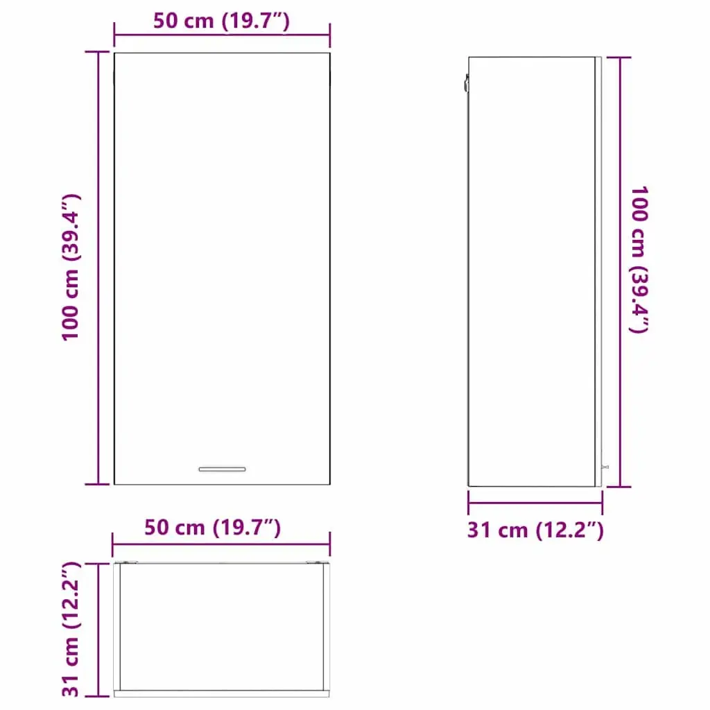 Hanging Kitchen Cabinet with Door Modern Storage Black Oak White 50x31x100cm